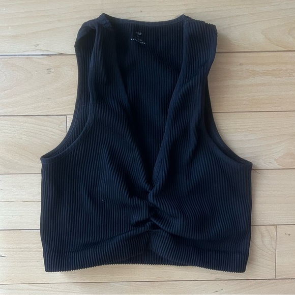 aerie Tops - Black Superchill Seamless Ruched Bra Top